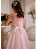 Blush Pink Lace Tulle Corset Back Flower Girl Dress
